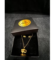 Çelik Altın Kaplama Love Kolye ve Küpe Set (Altın / Dore)