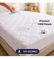 Sıvı Geçirmez Alez - Tek-Çift Kişilik- Alez -%100 Pamuk - Kapitoneli - Fitted(Yatağı Saran) - Yatak Koruyucu Alez Çarşaf (180 x 200), Beyaz