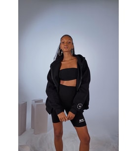 Uzun Kol Kapüşonlu Fermuar Kapamalı Hoody Sweatshirt Siyah