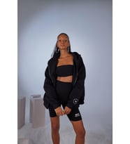 Uzun Kol Kapüşonlu Fermuar Kapamalı Hoody Sweatshirt Siyah