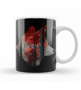 Fox Voids And Red Forest Double Exposure Kupa Bardak Porselen