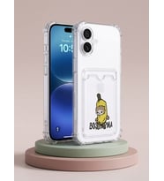 iPhone 16 Boş Yapma Muz Detaylı Kart Bölmeli Şeffaf Telefon Kılıfı - SSSSSS3506-3063