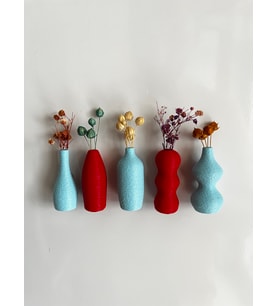 Miniflora - 5'li Magnetli Mini Vazo - Kırmızı & Açık Mavi - Buzdolabı Süsü