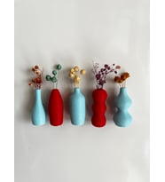 Miniflora - 5'li Magnetli Mini Vazo - Kırmızı & Açık Mavi - Buzdolabı Süsü