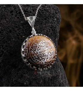 Orijinal Kaplangözü Taşı Mühr-ü Süleyman 925 Ayar Gümüş Kolye