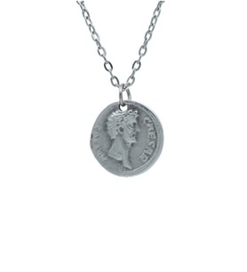 Sezar Sikke - Roma Aelius Caesar Erkek Kadın Kolye Antik Gümüş Kaplama - 60 cm Düz Zincir