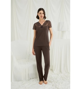 Amora Secret Kısa Kollu Ve Dantelli V Yaka Pijama Takımı