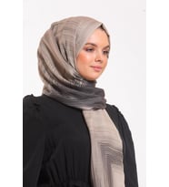 Geometrik Desen Pavia Seri Şal Eşarp Askısı ile Birlikte 90X200 cm Vizon Siyah-9