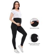 Luvmabelly MYRA8140 Toparlayıcı Fitilli Mevsimlik Beli Ayarlanabilir Hamile Tayt (Siyah)