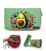 Kalem Kutusu Avakado Love Kawai Organizer Kalemkutu Vegan Deri Üç Bölmeli Kalemlik - Kırmızı