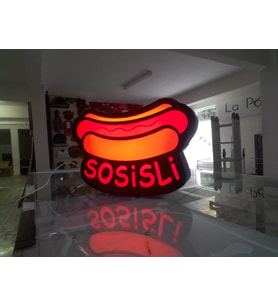Kırmızı Sosisli Yazılı Tabela 3D Led Neon Etkili Işıklı Tabela 30X45 CM Tek Taraflı
