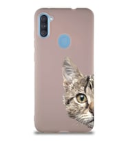 Samsung Galaxy M11 Soft Premier Kapak Catface Tasarımlı Silikon Kılıf - Pudra (Şeffaf)