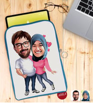 BK Gift Kişiye Özel Sevgililer Karikatürlü Taşınabilir Koruyucu Tablet Kılıfı & Organizer Çanta - Mavi-58