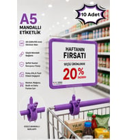 10 Adet - A5 Mandallı Etiketlik Fiyatlık Sepet Raf Askılık Fiyat Etiketi Çerçeveli Market Mağaza Mor
