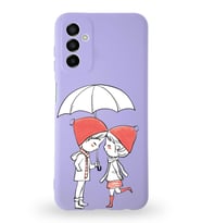 Samsung Galaxy M23 Uyumlu Lansman Kılıf Aşk Tasarımlı İçi Kadife Kapak-Lila (Şeffaf)
