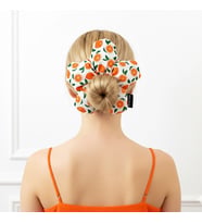 WoodyCord El Yapımı Portakal Desenli Beyaz Çiçek Scrunchie Topuz Tokası