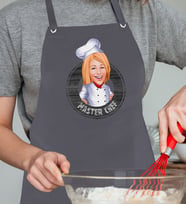 BK Gift Kişiye Özel Kadın Chef Karikatürlü Profesyonel Antrasit Mutfak Önlüğü, Aşçı Önlüğü, Şef Önlüğü, Arkadaşa Hediye-1