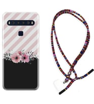 TCL 10L 10 Plus 10SE 20E 20SE 30 L7 Kılıf Boyun Asklı Rasta Silikon Strip Pink Flowers 1396