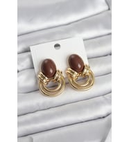 Pirinç Gold Renk Kahverengi Taşlı Vintage Kadın Küpe 5886 - HPSBYI6631-1386