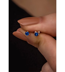 925 Ayar Gümüş Rose 3 mm Lacivert Taşlı Tektaş Küpe
