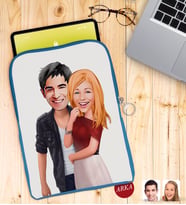 BK Gift Kişiye Özel Sevgililer Karikatürlü Taşınabilir Koruyucu Tablet Kılıfı & Organizer Çanta - Mavi-90