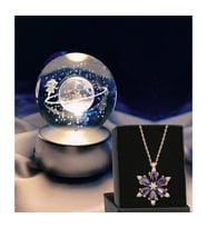 Özen Avm Led Işıklı Cam Satürn Kristal Top Lotus Kamelya Çiçeği Kolye Hediye Kutulu