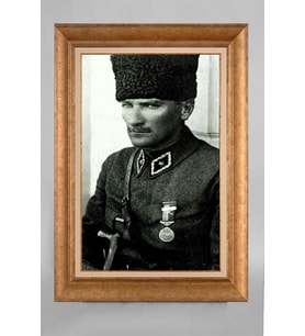 Altın Varaklı Paspartulu Çerçeveli Atatürk Tablo sd736