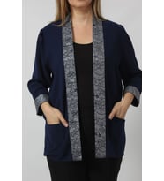 Parlak Detaylı Garnili Büyük Beden Blazer Ceket (Lacivert)