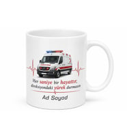 Ambulans Şoförü Acil Çağrı Hayat Kurtaran Saniye Baskılı Porselen Kupa Bardak Hediye