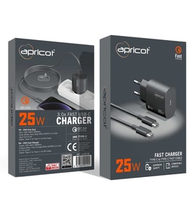 Şarj Adaptörü Kablolu Type-C To Type-C 25W Siyah