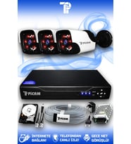 PICAM 3 Kameralı Panda 3 Dış Kamera Set 100 GB HDD Full HD Gece Görüşlü Güvenlik Kamerası Sistemi
