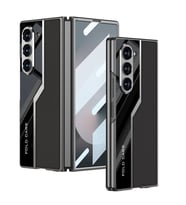 Galaxy Z Fold 6 Kılıf Ultra İnce Kamera Korumalı PC + Deri Arka Yüzey Kıpta Poligan Kılıf (Siyah)