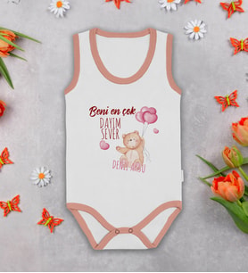 BK Kids Kişiye Özel İsimli Pembe Biyeli Askılı Sıfır Kol Bebek Body Zıbın-5, Yeni Doğan Bebek Hediyesi