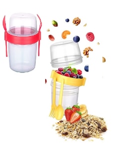 Çift Hazneli - Çatal Kaşıklı Portatif Müsli -atıştırmalık Kabı 800 Ml