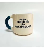 Parçaponçiğiz Baskılı Mavi Bombe Kulplu Kupa (Beyaz)