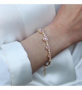 Pembe Kalp Gold Kaplama Gümüş Bileklik