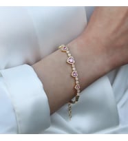 Pembe Kalp Gold Kaplama Gümüş Bileklik