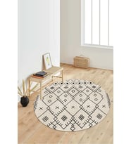 Dijital Baskılı Kaymaz Taban Yıkanabilir Yuvarlak Salon Halısı Koridor Halısı Paspas NDY-SD-555 (Krem)