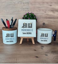 Jeoloji Mühendisi Hediye Sepeti Kupa Bardak T Kulplu, Kalemlik ve Dekoratif Taş Mühendisler Günü Hediyesi (Model 2)