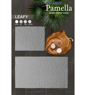 Merinos Pamella 2 Li Banyo Paspas Takımı Leafy Gri
