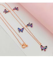 Gümüş Kelebek Model Mix Taşlı Kolye 925 Ayar