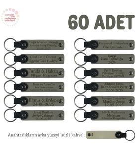Kül Gri & Sütlü Kahve, İşletmelere Özel Üretim, Alternatif Promosyonel Anahtarlık, 60' lı Set