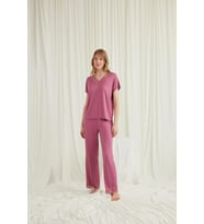 Monamise Kadın Kısa Kollu V Yakalı Dantelli Pijama Takımı 18579 