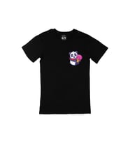 Dondurmalı Panda Cep Logo Tasarımlı Siyah Tişört