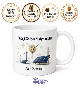 Enerji Sektörü Yenilenebilir Kaynaklar Rüzgar Güneş Paneli Temalı Baskılı Porselen Kupa Hediye