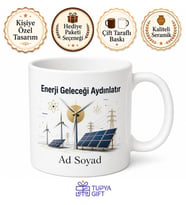 Enerji Sektörü Yenilenebilir Kaynaklar Rüzgar Güneş Paneli Temalı Baskılı Porselen Kupa Hediye