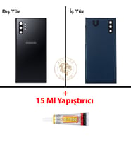 Samsung Note 10 Plus Siyah Arka Pil Kapağı Batarya Kapağı Lazer Kesim + B-7000 Yapıştırıcı