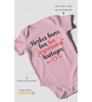 Herkes Bana Ben Teyzeme Hastayım Baskılı Bebek Zıbını – Çıtçıtlı Body 8 Renk  %100 Pamuk Kısa Kol (Koyu Pembe)