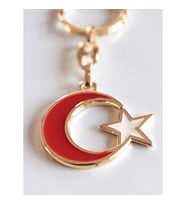 Sarı Metal Kırmızı Ay Beyaz Yıldız Figürlü Anahtarlık