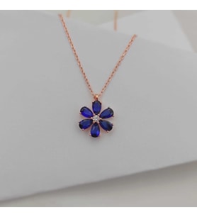 Gümüş Kolye Çiçek Model Taşlı 925 Ayar